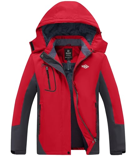 Wantdo Women's Waterproof Mountain Jacket Fleece Ski Jacket US XL Red X-Large