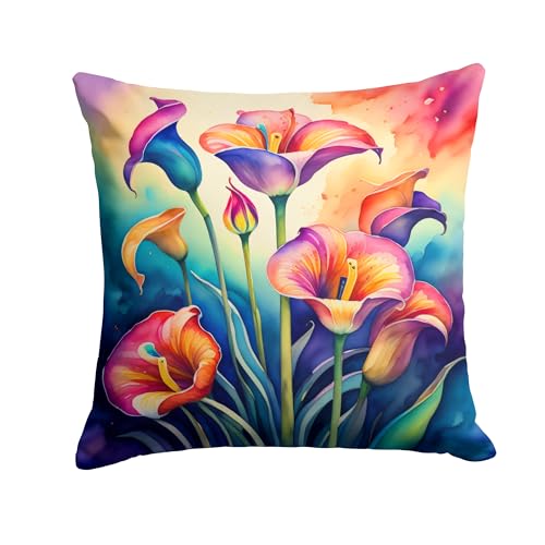 Caroline's Treasures DAC1936PW1818 Colorful Calla Lilies Fabric Decorative Pillow Machine Washable, Indoor Outdoor Decorative Pillow for Couch, Bed or Patio, 18Hx18W