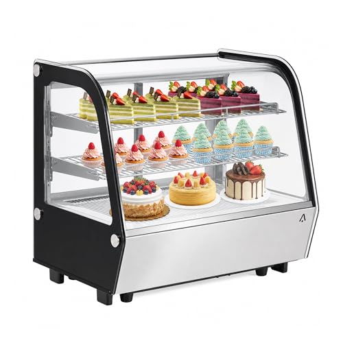 Image of Garvee 4.2 Cu.Ft Refrigerated Display Case, Countertop Glass Door Beverage Refrigerator, Commercial Drink Cooler with LED Light and Rear Sliding Doors, Black