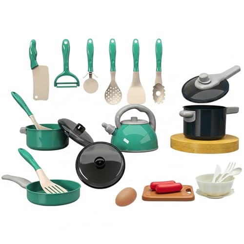 Jorzer Juego de ollas y sartenes para niños Juego de simulación de ollas y sartenes para niños pequeños Accesorios de Cocina Juguetes de Cocina con Funciones realistas Juguetes de ..