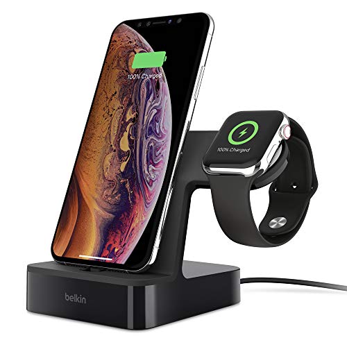 Belkin PowerHouse 充電ドック Apple Watch + iPhone (iPhone 11、11 Pro/Pro Max、XS、XS Max、XR、X、8/8 Plus など、Apple Watch Series 4、3、2、1 用充電ドックステーション) 、 黒