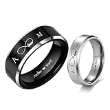 Personalized Matching Promise Rings for Couples Infinity Best Friends Ring Stainless Steel Wedding Ring Sets for Him and Her Blue Custom Engraved Couples Name Initial Rings Men's Black (Black+Silver)