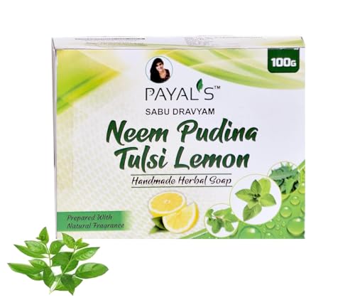Image of Payal's Neem Pudina Tulsi Lemon Handmade Herbal Soaps | Set of 5 (100g Each) | Natural Bathing Bars for Deep Cleansing, Refreshing Skin Care | Chemical-Free