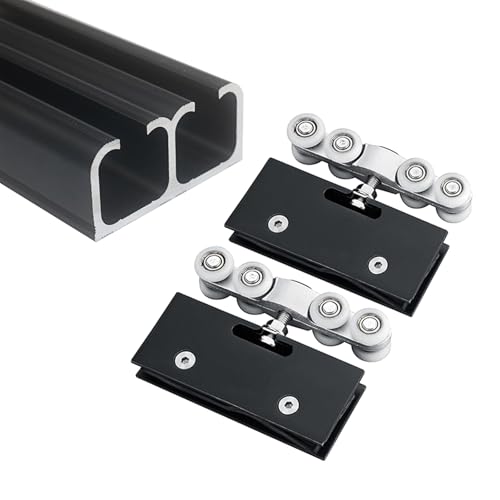 Kit de rieles para puertas correderas de cristal, doble riel, corredores de aleación de aluminio para puertas de bolsillo invisibles en oficinas y balcones