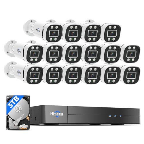 Hiseeu 16Ch 3K Wired Security Camera System With Vehicle/Person Detection Home H.265+ 5Mp 16Ch Dvr 16Pcs 5Mp Outdoor Indoor Surveillance Cctv Cameras 3Tb Hdd Night Vision 24/7 Record Remote Access cover
