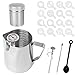 Caraffa per latte da 600 ml, in acciaio inox, per schiumarola, frullatore in polvere, per ghirlande, modello Ghirlanda e cucchiaino per cioccolata calda, cappuccino, caffettiera, latticini, arte (set)