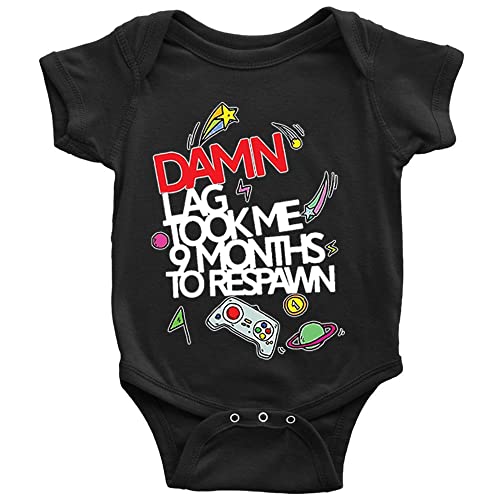 Image of Damn Lag - Baby Funny Video Game Daddy New Baby Bodysuit Short Sleeve Black 0-3 Months