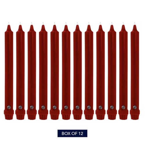 Image of Colonial Candle Unscented Taper Candle, Classic Collection, Traditional Cranberry, 8 in, Pack of 12 - Up to 6 Hours Burn