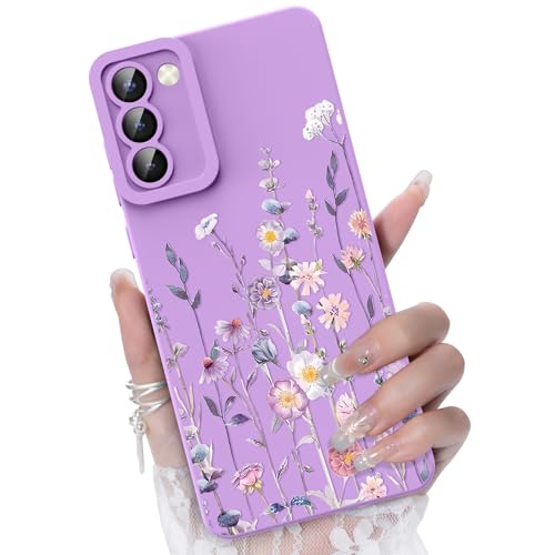 CASBST for Galaxy S21 5G Phone Case, Colorful Floral Pattern, Purple