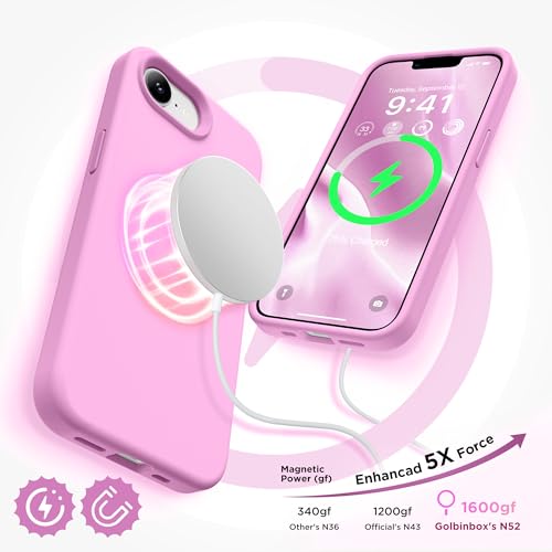 Image of GolbinBox Magnetic for iPhone 17e /16e Case, Silicone Cover, Rose Pink