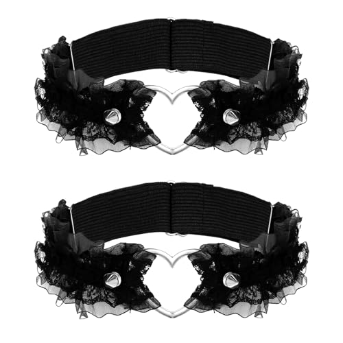 2 PCS Black Garter, Lace Thigh Garter Thigh Belt for Women, Adjustable Heart Leg Garters Elastic Plus Size