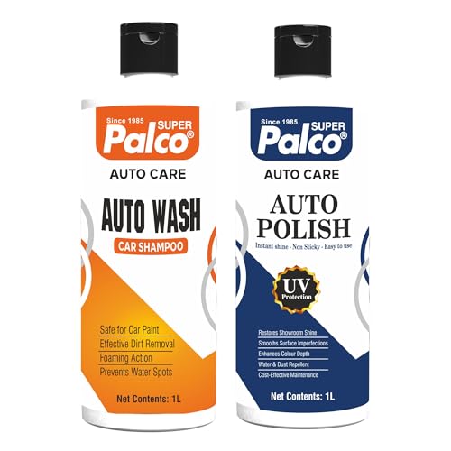 Image of PALCO Combo Auto Care 2 Products | Auto Wash Car Shampoo 1 Litre & Auto Polish 1 Litre | UV Protection Non-Sticky Finish Instant Shine Cleaning & Polishing Kit