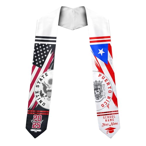 MonkeyVan Custom Puerto Rican Graduation Stole, Puerto Rico Graduation Sash, Puerto Rico American Flag Grad Sash Class Of 2025 Pr 7