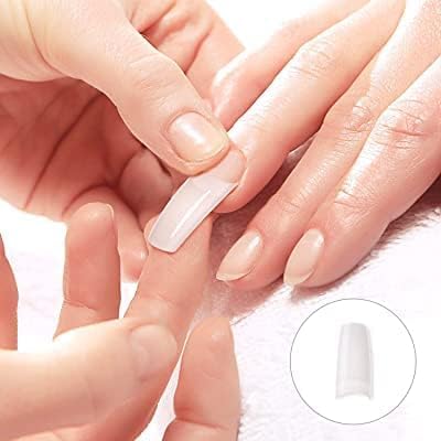 BOLT BEE 9N Box False Nail Tips 500pcs | Full & Half Cover Acrylic Fake Nails with Storage Case | Square Shape Nail Extensions for DIY Nail Art & Salon Use, Natural Finish French Style Tips 2