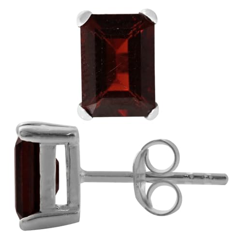 Silvershake 2.66ct. 7x5mm Natural Octagon Shape Garnet White Gold Plated 925 Sterling Silver Stud Earrings