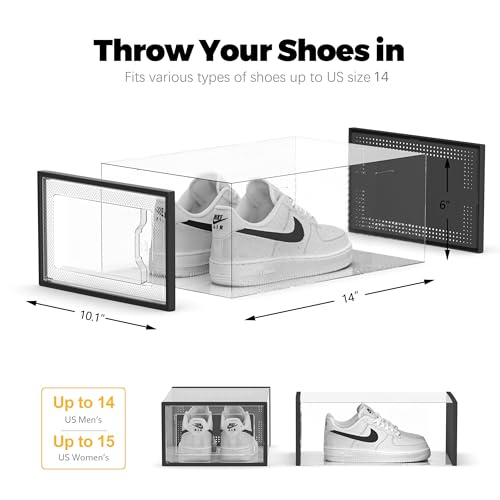 Image of SEE SRPING XX-Large Shoe Storage Box Fit Size 14, Clear Plastic Stackable Shoe Organizer for Closet, Shoe Rack Sneaker Containers Bins Holders, Drawer Organize Unit, 12 Pack Black
