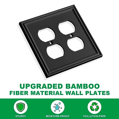 2 Pack Black Modern Decorative Double Duplex Outlet Covers Wall Plates by Ranweydi - Used condition - Image 2