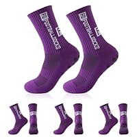 FESDMOH 3 Paia Calze Antiscivolo Calcio, 37-45 Grip Socks, Calzini Antiscivolo Calcio, Calzettoni Uomo per Basket, Corsa, Ciclismo Trekking (Viola)