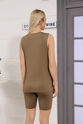 AGSEEM Short Sets for Women Summer Sleeveless Tunic Top Crewneck Shorts Lounge Sets Loose Women Beach Fashion 20254