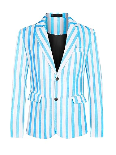 Lars Amadeus Striped Sports Coat for Men's Notch Lapel Color Block Stripes Pattern Blazer