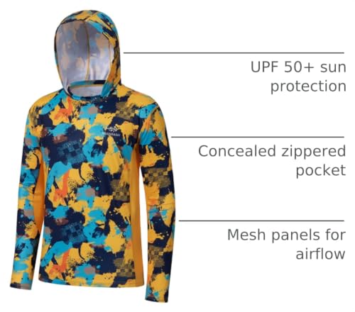 Image of BASSDASH Men's UPF 50+ Fishing Hiking Camo Hoodie Shirt with Face Mask Lightweight Neck Gaiter Long Sleeve