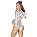 RARITYUS Women Rave Hologram Hooded Bodysuit Romper Fashion Swimsuit Festival Costume Zip Up Long Sleeve Party Clubwear