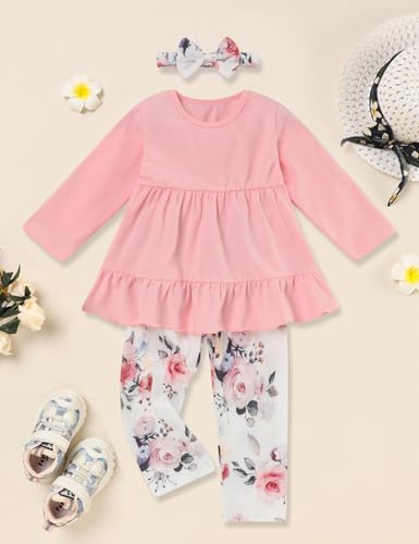 Image of Toddler Girl Clothes Long Sleeve Ruffle Dress Top and Jeans Pants Toddler Girl Fall Outfits