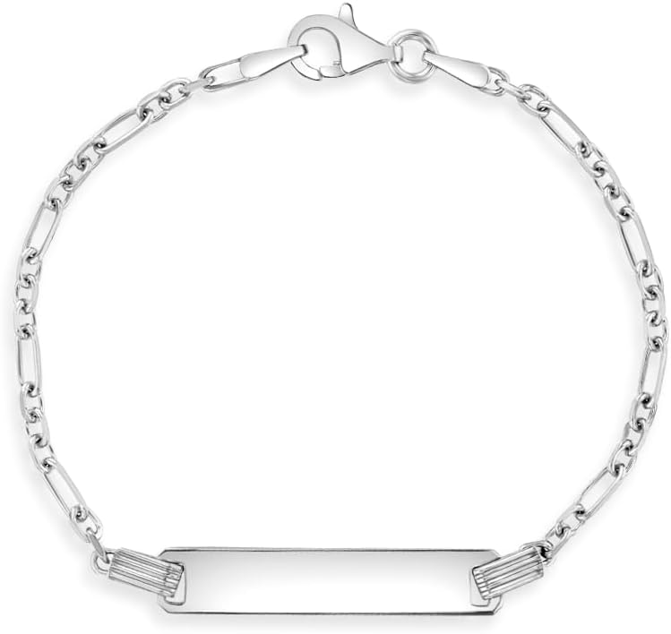 In Season Jewelry Tag ID Rondel Link Baby Bracelets for Infant Girls - 925 Sterling Silver, Hypoallergenic & Personalized - Baby Bracelet for Babies & Toddlers