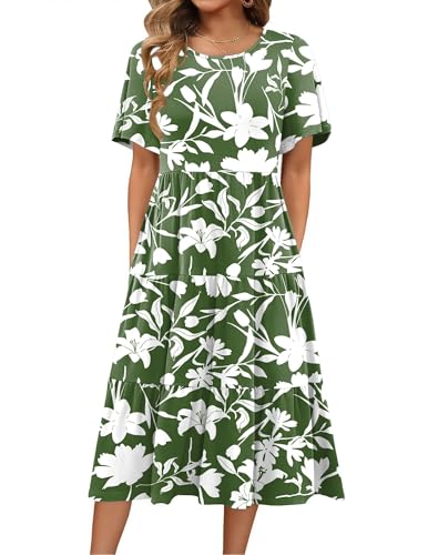 Image of Zeagoo Women's Summer Dress Midi Floral Flutter Short Sleeve Casual Dresses with Pockets Tiered Flowy Boho Beach Dress
