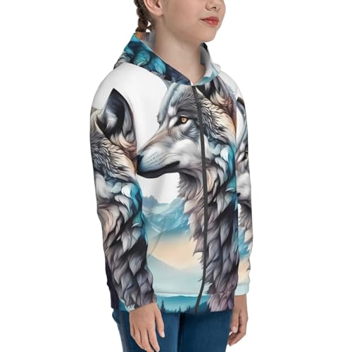 Animal Forest Wolves1 Kids Pullover Hoodies Boys Zip Up Sweatshirts Girls Athletic Clothes with Pocket4