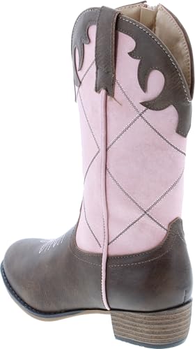 Ebony-4 Girl's Kids Western Embroidered Mid Calf Cowgirl Block Heel Boots3