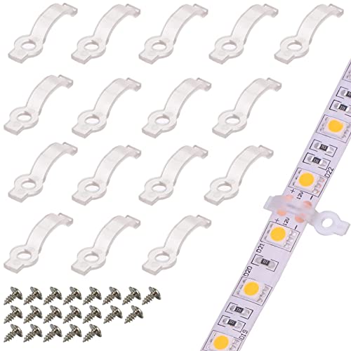VIPMOON 100pcs Led Light Strip Mounting Clips 8mm Wide Strip Light Mounting Brackets Led Light Holder Fixing Clips for IP65 Waterproof 3528 2835 LED Strip Light, 100pcs Screws Included