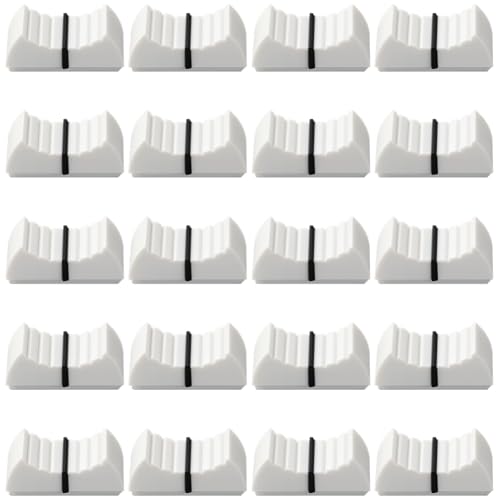 CREATCABIN 20pcs Potentiometer Mixer Fader Cap Flat Button Plastic Audio Console Slider Caps Console Mixer Slider Fader Knobs Flat Replacement Shaft Knobs for Audio (White) 0.94×0.47In
