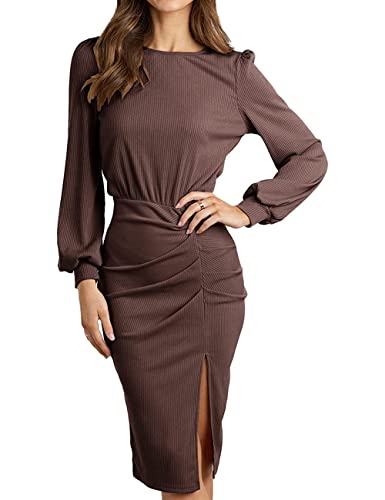 MAYFASEY Vestido casual sin mangas para mujer, cuello redondo, cintura imperio, bonito vestido sin mangas con volantes, C-marrón, XL Cover
