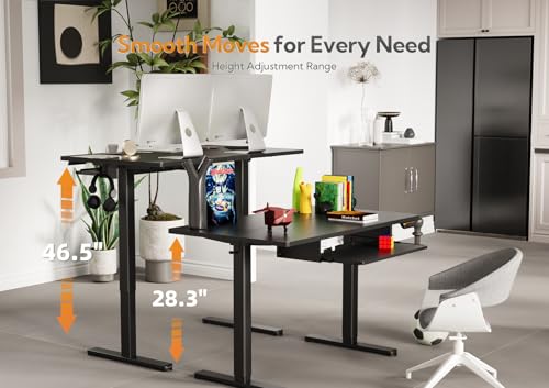 Image of Claiks Adjustable Standing Desk with Keyboard Tray 48 x 24 Inches Black