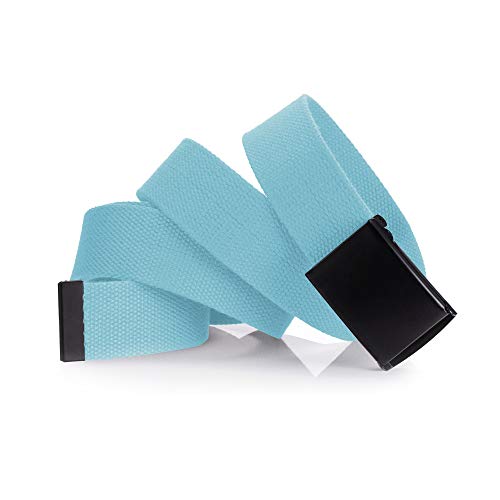 Image of Mile High Life Cut To Fit Canvas Web Belt Size Up to 52 inch with Flip-Top Solid Black Military Buckle (3 Pack Yellow /Sky Blue /Gray)