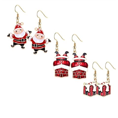 Christmas Metal Earrings Santa Claus Ugly Sweater Earrings Cute Xmas Holiday Drop Dangle Earrings for Women Girls Festive Party Jewelry Gift, Zinc, No Gemstone Cover