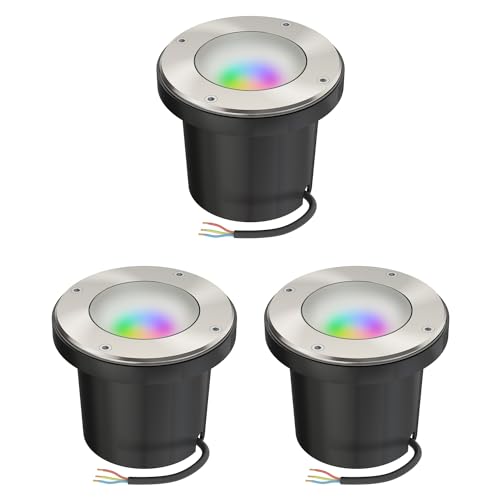 ledscom.de 3 pzas. lámpara empotrada en el suelo BOFU para exteriores, IP67, orientable, acero inoxidable, redonda, 150mm Ø; incl. Smart Home RGBW GU10 lámpara LED 473lm