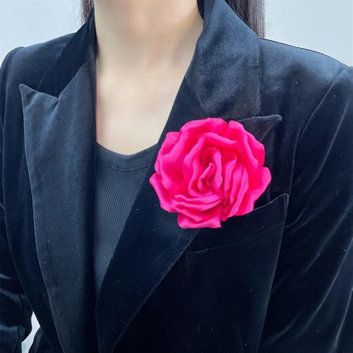 Image of Dainty Peony Rose Flower Brooches Lapel Pins Delicate Elegant Fabric Flowers Brooch Pin for Women Flower Corsage for Wedding Party Accessories Jewelry Gifts100mm