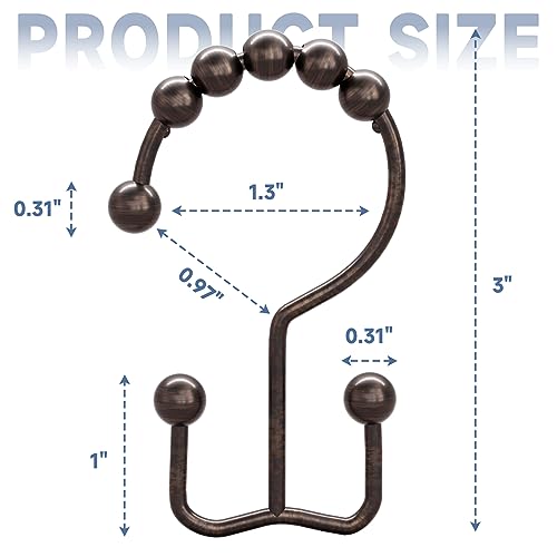 Image of Titanker Shower Curtain Hooks Rings, Rust Resistant Metal Double Glide Shower Hooks Rings for Bathroom Shower Rods Curtains, Set of 24 Hooks - Bronze