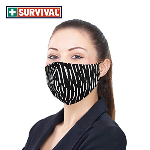Face Masks for Men & Women 3-Ply Reusable - SURVIVAL (Black & White) - Image 3