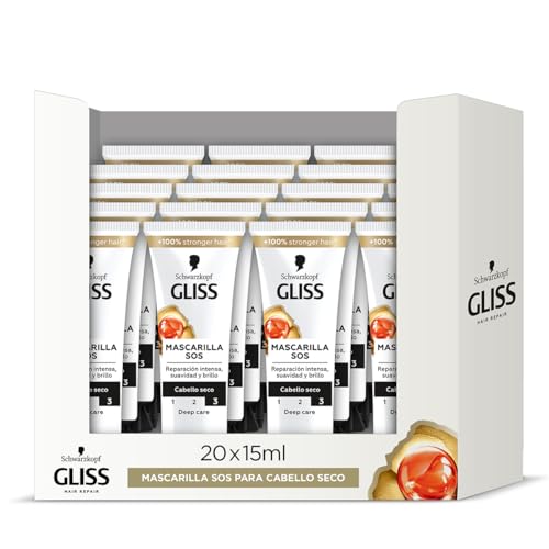 Gliss - Mini Mascarilla para pelo seco - Total Repair - 20uds de 15ml (300ml) – Gama reparación- formato viaje