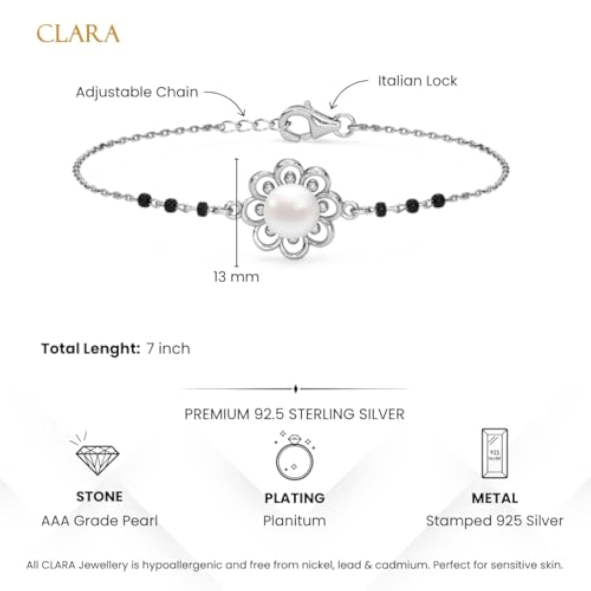 Women's 925 Silver Zaba Pearl Hand Mangalsutra Bracelet