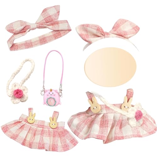 Xerteam Ropa para muñecas de 17 cm, 3 Piezas de Ropa de muñeca a Cuadros Rosa con Bolsa de Flores, Accesorios de de Peluche, Juego de Rop, niño y niña (sin muñeca)
