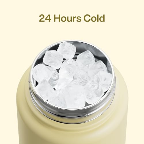 Image of ENCOOL Insulated Water Bottle with Straw Stainless Steel Water Bottle, Leak-Proof, BPA-Free, Double Wall Vacuum Keeps Cold for 24 Hours for Sports, Travel, School (32 oz, Light Vanilla)