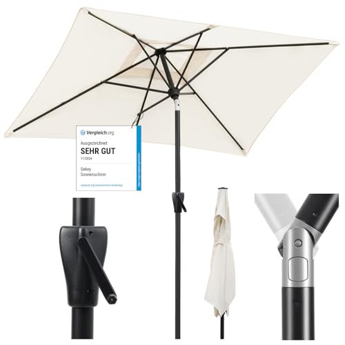 Sekey Aluminum Sonnenschirm mit Kurbel und Knicker, 210 × 140 cm...