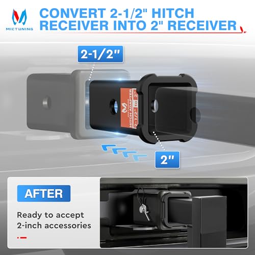 Image of 2-1 /2 inch to 2 inch Trailer Hitch Receiver Adapter, Hitch Pin & Clip
