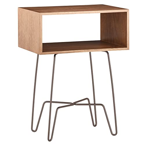 Mdesign Modern Industrial Side Table With Storage Shelf - 2-Tier Metal And Wood End Table - Minimal Mid Century Design - Accent Furniture For Living Room And Office - Brown/Bronze #TOP4