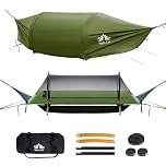 Night Cat Lay Flat Hammock: Flat Bottom with Mosquito Net Waterproof Rainfly for 1 Person Camping in Garden Backyard Wild