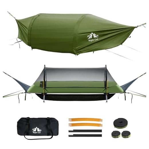 Night Cat Hängemattenzelt mit Flachem Boden für 1 Person mit Moskitonetz Wasserdichter Abdeckung und Zusätzlichem Stauraum Wandern Camping im Garten Hinterhof Wild